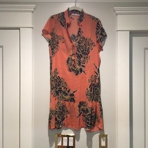 Sheer Kimchi Blue midi dress pin tucked floral L